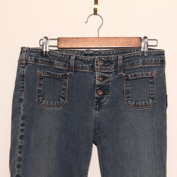 Silver Jeans Joy Button Fly Flare Distressed Jeans Size 31 w/33" Inseam Altered - Picture 3 of 10